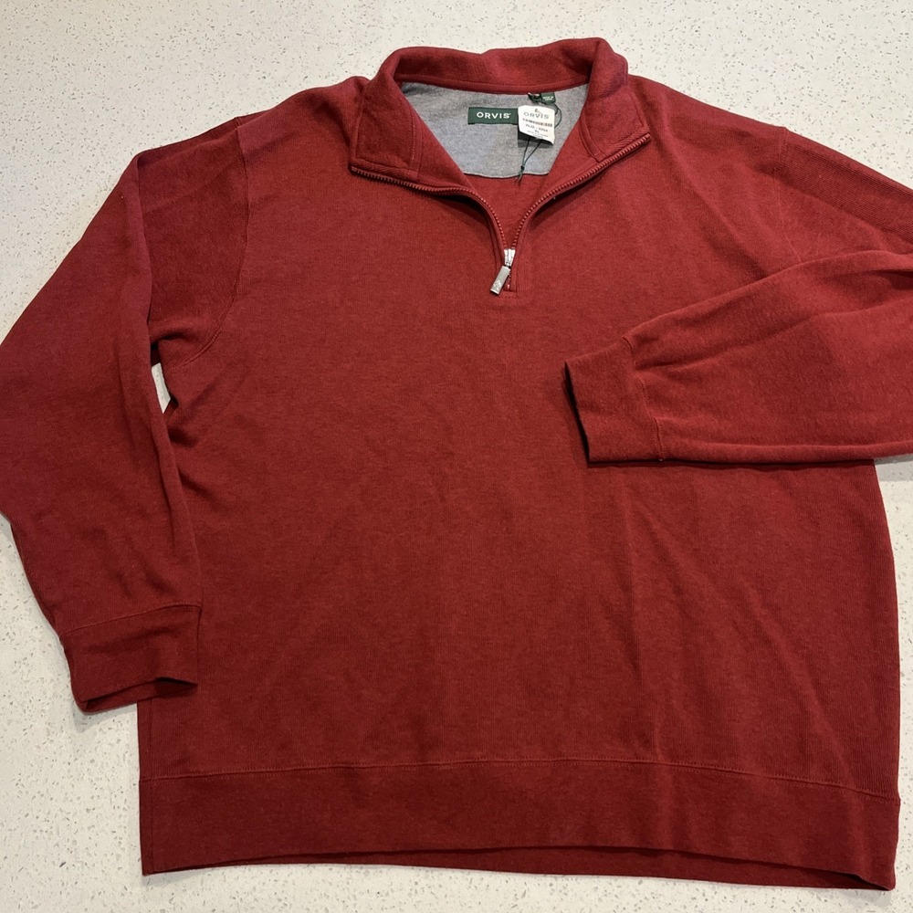 Orvis Sweater Mens Large Red 1/4 Zip Pullover Long Sleeve 100% Cotton NWT